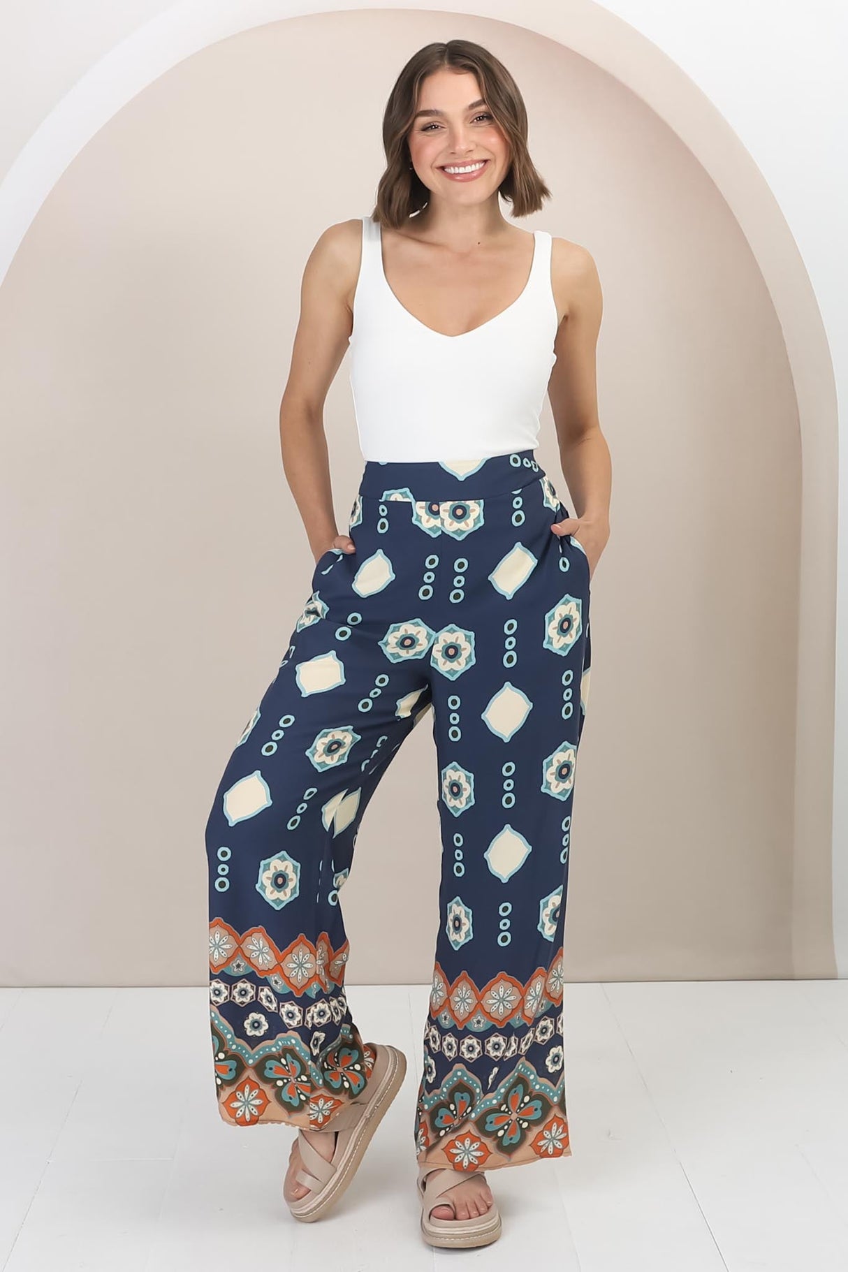 Teanne Pants - Easy Wear High Waisted Straight Pant in Margot Print