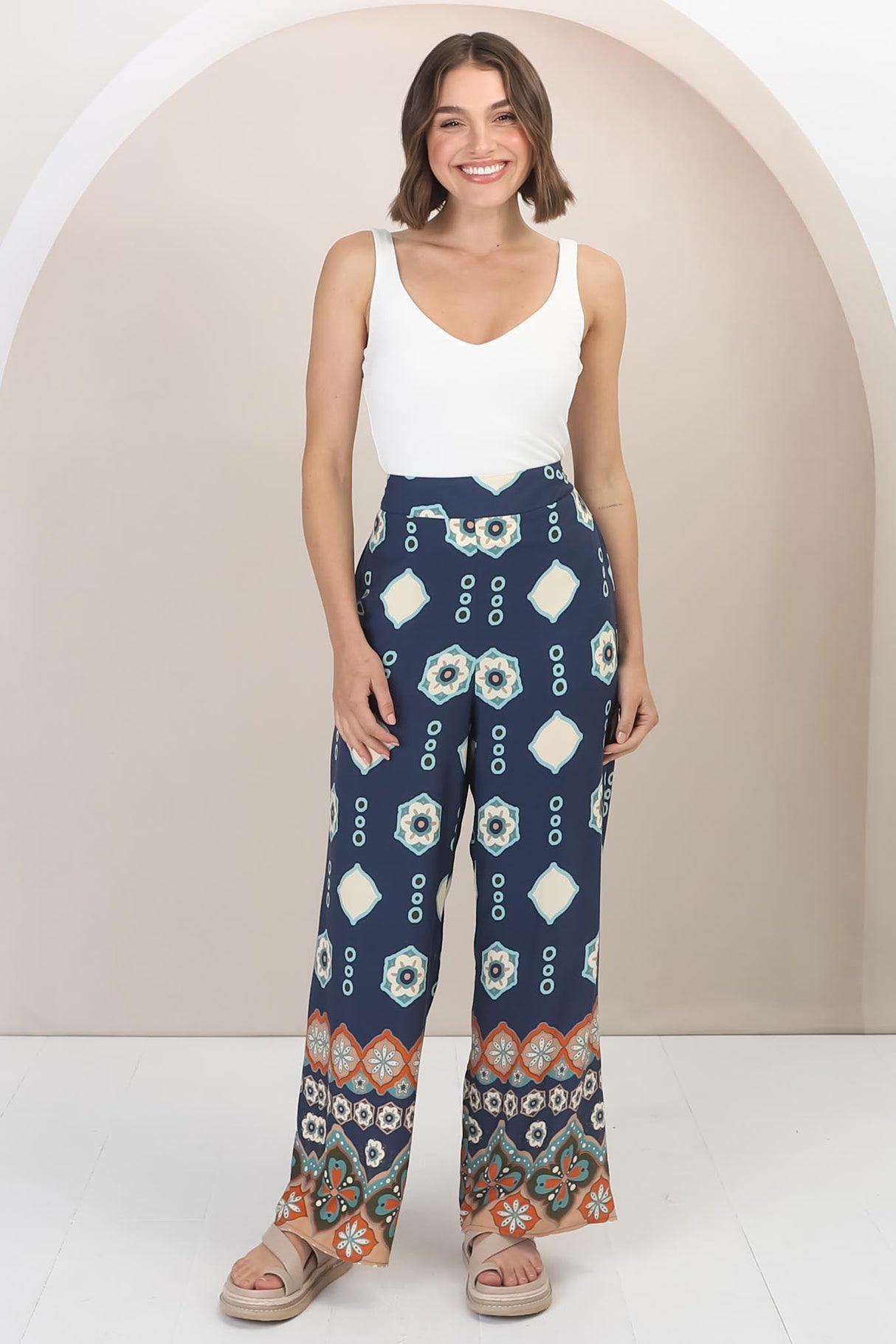 Teanne Pants - Easy Wear High Waisted Straight Pant in Margot Print