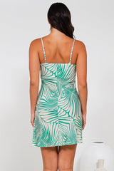 Tennyson Mini Dress - Slip Sun Dress with Soft V-Neckline in Valentine Print Green
