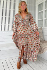 JAASE - Teresa Lace Maxi Dress: A Line Dress with Long Balloon Sleeves in Harlowe Print