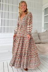 JAASE - Teresa Lace Maxi Dress: A Line Dress with Long Balloon Sleeves in Harlowe Print