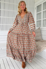 JAASE - Teresa Lace Maxi Dress: A Line Dress with Long Balloon Sleeves in Harlowe Print