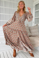 JAASE - Teresa Lace Maxi Dress: A Line Dress with Long Balloon Sleeves in Harlowe Print