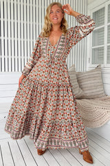 JAASE - Teresa Lace Maxi Dress: A Line Dress with Long Balloon Sleeves in Harlowe Print