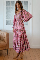 JAASE - Teresa Maxi Dress: A Line Dress with Long Balloon Sleeves in Elara Print