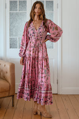 JAASE - Teresa Maxi Dress: A Line Dress with Long Balloon Sleeves in Elara Print