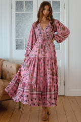 JAASE - Teresa Maxi Dress: A Line Dress with Long Balloon Sleeves in Elara Print