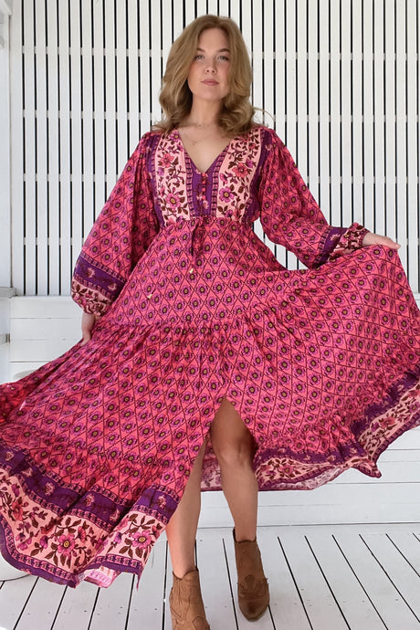 JAASE - Teresa Maxi Dress: A Line Dress with Long Balloon Sleeves in Jolene Print