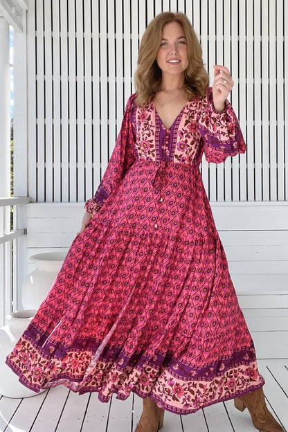 JAASE - Teresa Maxi Dress: A Line Dress with Long Balloon Sleeves in Jolene Print