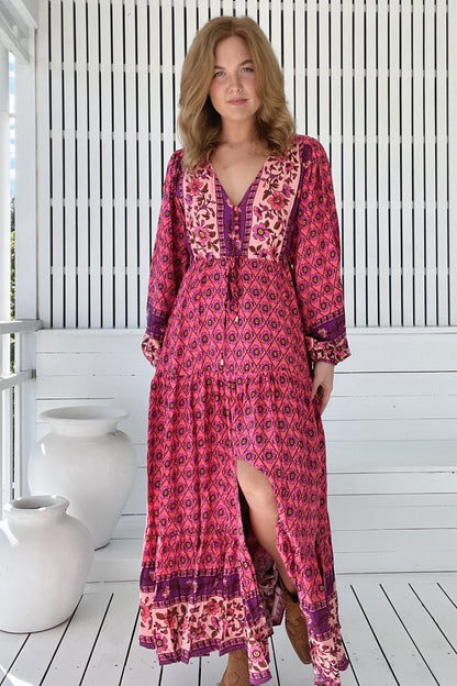 JAASE - Teresa Maxi Dress: A Line Dress with Long Balloon Sleeves in Jolene Print