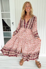 JAASE - Teresa Maxi Dress: A Line Dress with Long Balloon Sleeves in Madelene Print