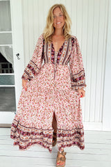 JAASE - Teresa Maxi Dress: A Line Dress with Long Balloon Sleeves in Madelene Print