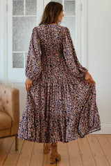 JAASE - Teresa Maxi Dress: A Line Dress with Long Balloon Sleeves in Midnight Meadow Print