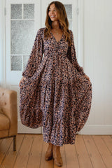JAASE - Teresa Maxi Dress: A Line Dress with Long Balloon Sleeves in Midnight Meadow Print