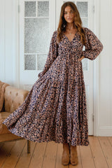 JAASE - Teresa Maxi Dress: A Line Dress with Long Balloon Sleeves in Midnight Meadow Print