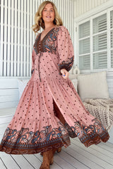 Teresa Maxi Dress - A Line Dress with Long Balloon Sleeves in Seraphina Print