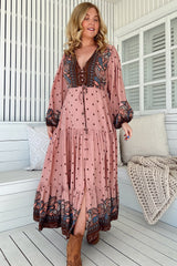 Teresa Maxi Dress - A Line Dress with Long Balloon Sleeves in Seraphina Print
