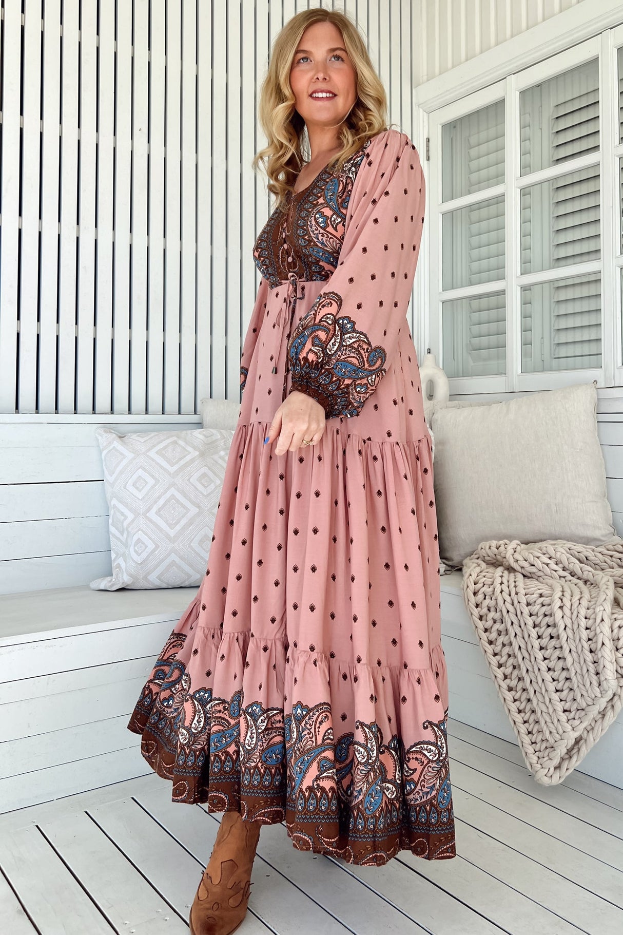 Teresa Maxi Dress - A Line Dress with Long Balloon Sleeves in Seraphina Print