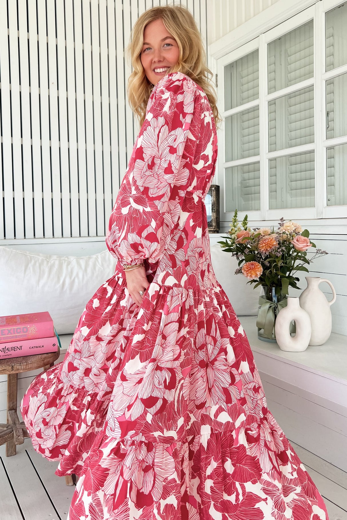 JAASE - Teresa Maxi Dress: A Line Dress with Long Balloon Sleeves in Soulina Print