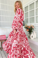 JAASE - Teresa Maxi Dress: A Line Dress with Long Balloon Sleeves in Soulina Print