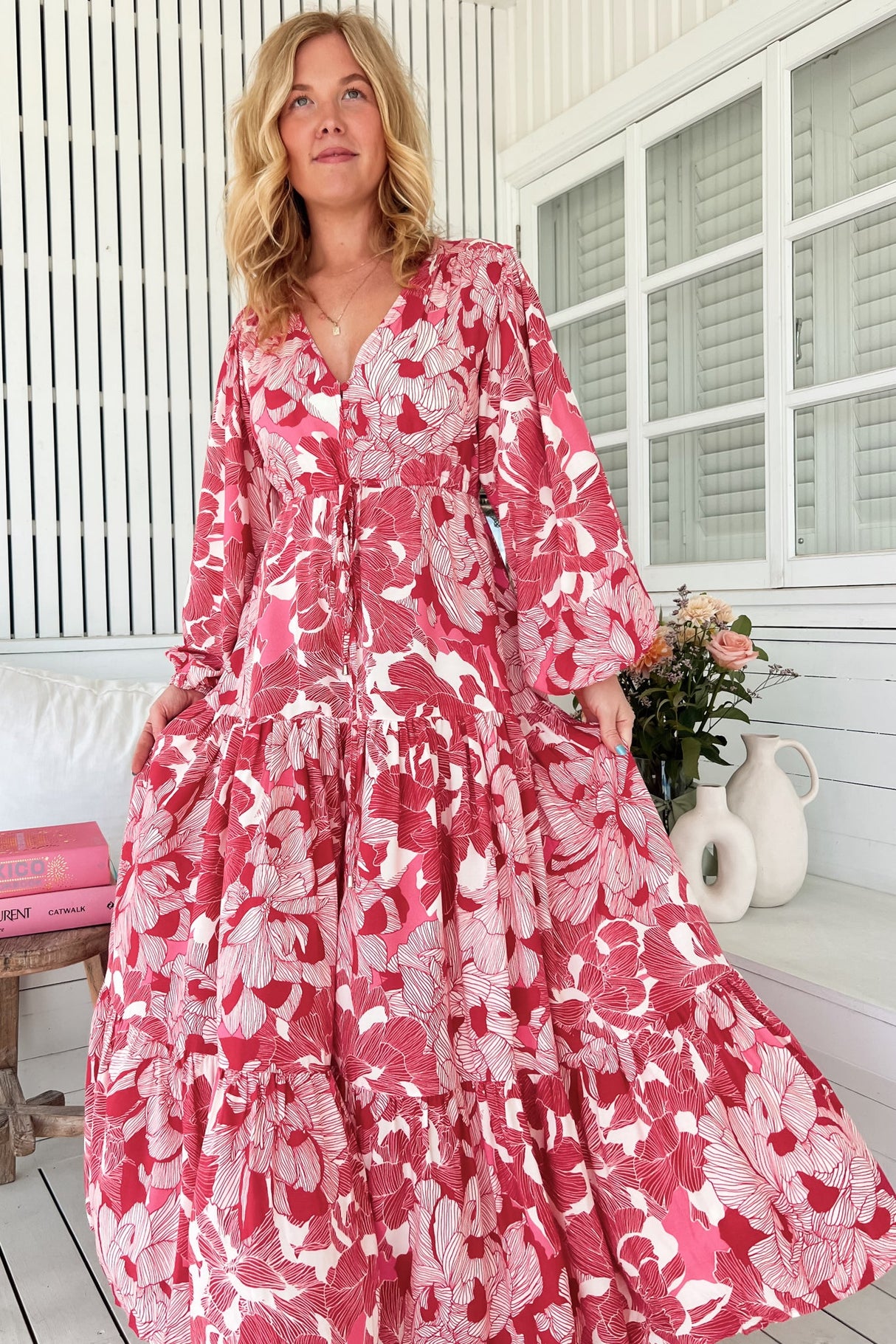 JAASE - Teresa Maxi Dress: A Line Dress with Long Balloon Sleeves in Soulina Print