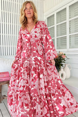 JAASE - Teresa Maxi Dress: A Line Dress with Long Balloon Sleeves in Soulina Print