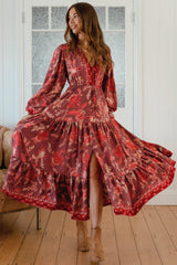 JAASE - Teresa Maxi Dress: A Line Dress with Long Balloon Sleeves in Ziggy Print