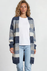 Model wearing Tess Cardigan in Blue from Salty Crush