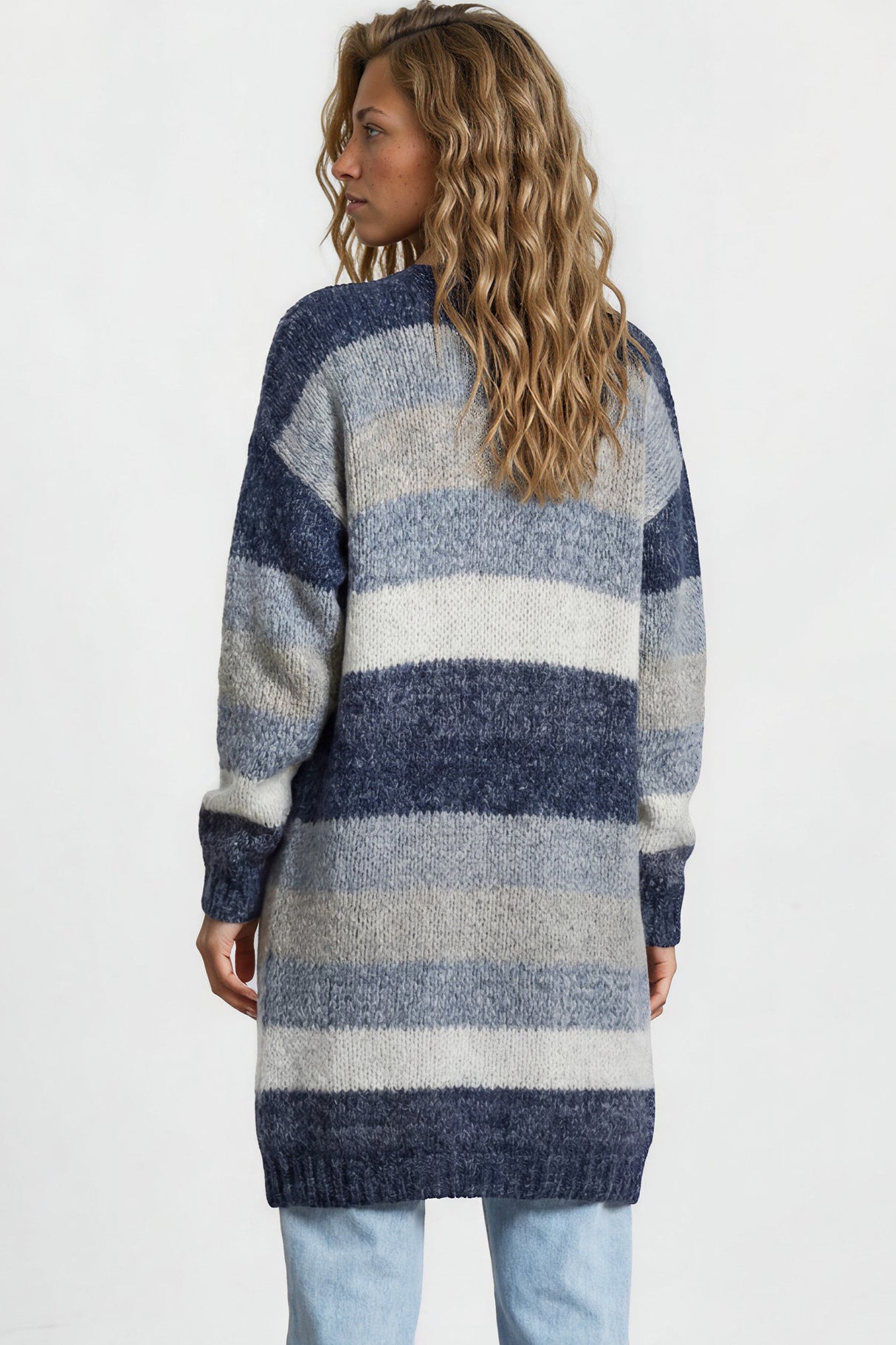 Model wearing Tess Cardigan in Blue from Salty Crush
