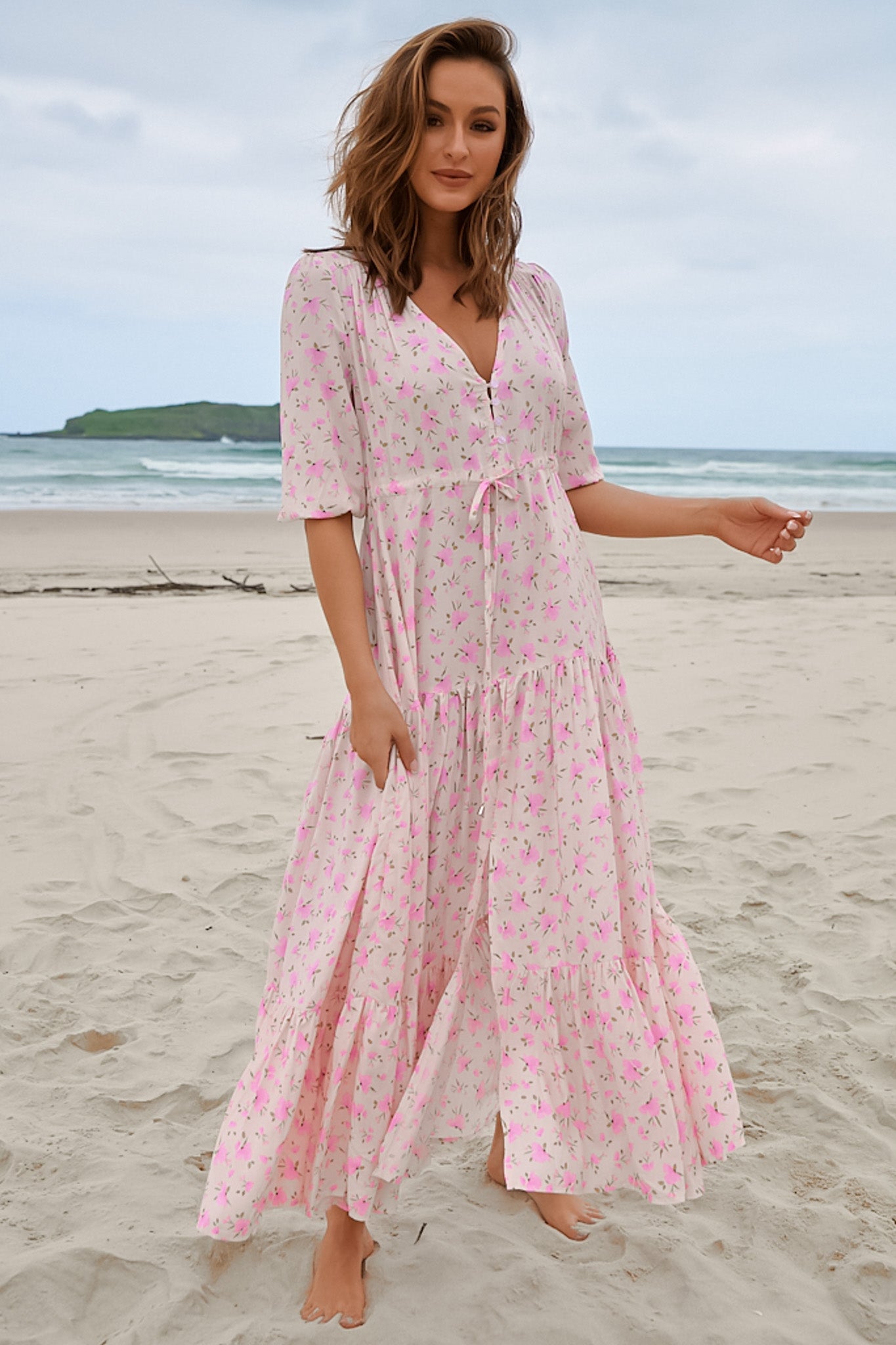 JAASE - Tessa Maxi Dress: A Line Pull Tie Waist Dress in Amora Print