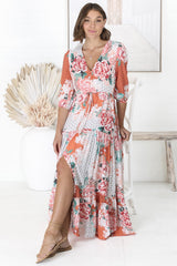 JAASE - Tessa Maxi Dress: A Line Pull Tie Waist Dress in Fleur Print