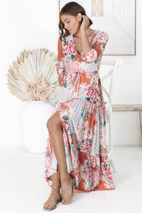 JAASE - Tessa Maxi Dress: A Line Pull Tie Waist Dress in Fleur Print