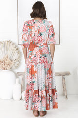 JAASE - Tessa Maxi Dress: A Line Pull Tie Waist Dress in Fleur Print