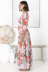 JAASE - Tessa Maxi Dress: A Line Pull Tie Waist Dress in Fleur Print