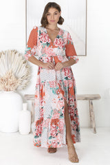 JAASE - Tessa Maxi Dress: A Line Pull Tie Waist Dress in Fleur Print