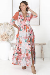 JAASE - Tessa Maxi Dress: A Line Pull Tie Waist Dress in Fleur Print