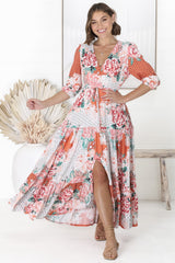 JAASE - Tessa Maxi Dress: A Line Pull Tie Waist Dress in Fleur Print