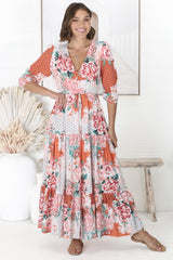 JAASE - Tessa Maxi Dress: A Line Pull Tie Waist Dress in Fleur Print