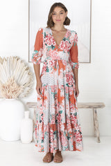 JAASE - Tessa Maxi Dress: A Line Pull Tie Waist Dress in Fleur Print