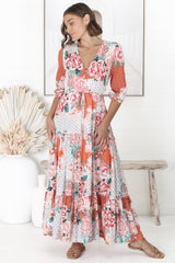 JAASE - Tessa Maxi Dress: A Line Pull Tie Waist Dress in Fleur Print