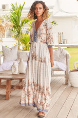 JAASE - Tessa Maxi Dress: A Line Pull Tie Waist Dress in Gemstone Print