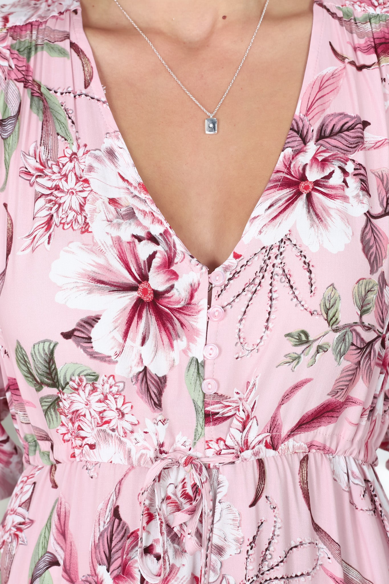 JAASE - Tessa Maxi Dress: A Line Pull Tie Waist Dress in Pink Lotus Print