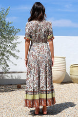 JAASE - Tessa Maxi Dress: A Line Pull Tie Waist Dress in Oakie Print