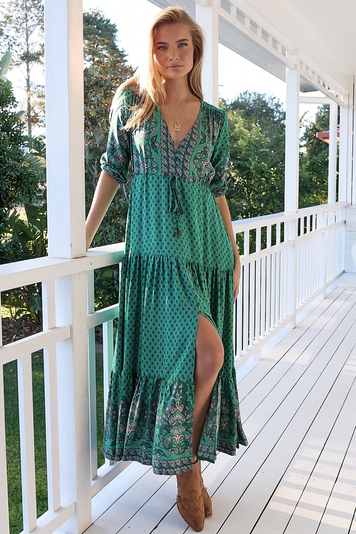 JAASE - Tessa Maxi Dress: A Line Pull Tie Waist Dress In Akira Print