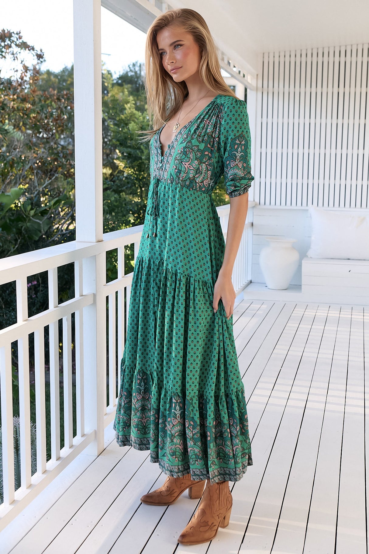 JAASE - Tessa Maxi Dress: A Line Pull Tie Waist Dress In Akira Print