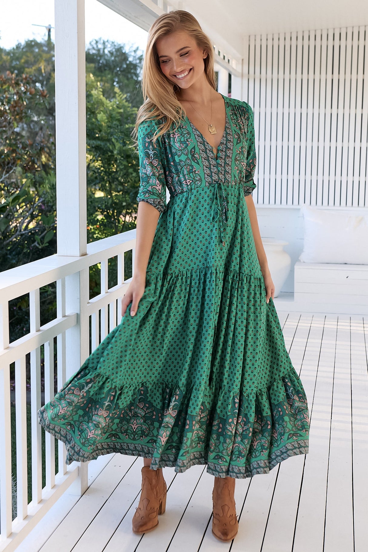 JAASE - Tessa Maxi Dress: A Line Pull Tie Waist Dress In Akira Print