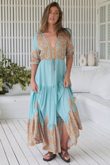 JAASE - Tessa Maxi Dress: A Line Pull Tie Waist Dress in Arabian Nights Print