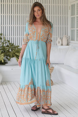 JAASE - Tessa Maxi Dress: A Line Pull Tie Waist Dress in Arabian Nights Print