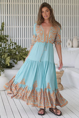 JAASE - Tessa Maxi Dress: A Line Pull Tie Waist Dress in Arabian Nights Print