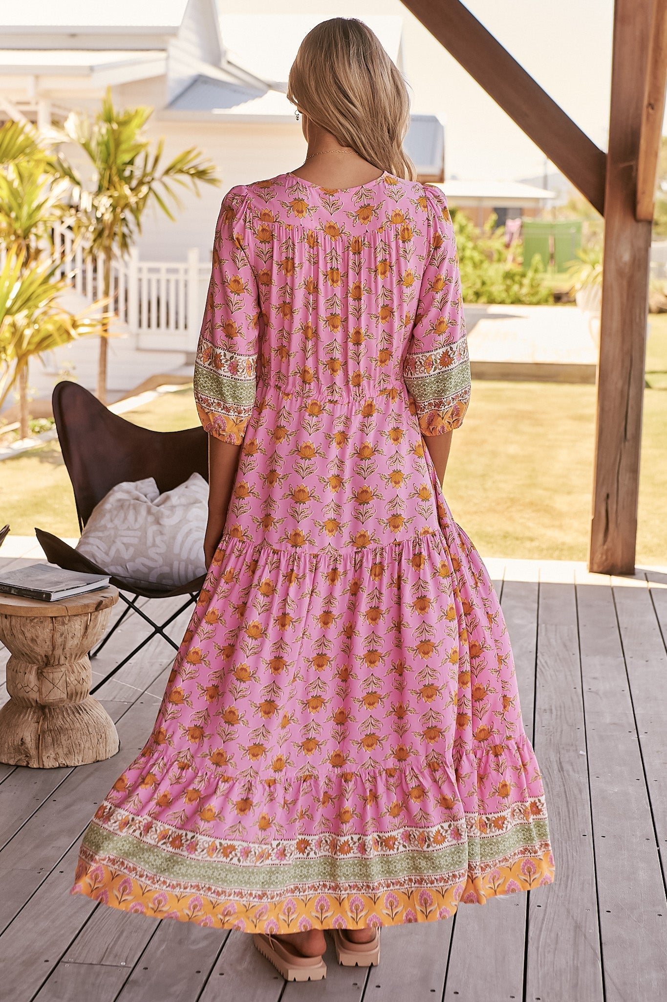 JAASE - Tessa Maxi Dress: A Line Pull Tie Waist Dress in Blushing Meadow Print